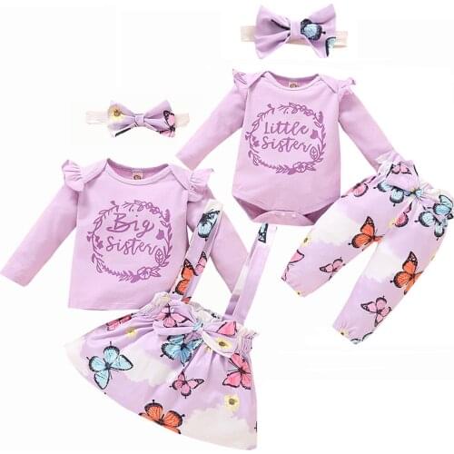 3pcs Sister Fall Winter Newborn Baby Girl Clothes Childrens Clothing Set Long Sleeve Floral Skirt Pants Kids Lounge Set 4 12 18