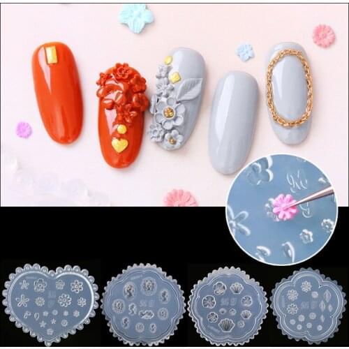 3D Silicone Mold Nail Stencils Nails Carving Stamping Plate Nail Art Template UV Gel Polish Manicure Mould DIY Tools