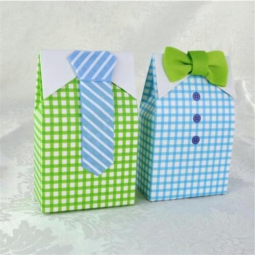 50pcs/lot My Little Man Blue Green Bow Tie Birthday Boy Baby Shower Favor Candy Treat Bag Wedding Favors Candy Box Gift Bags