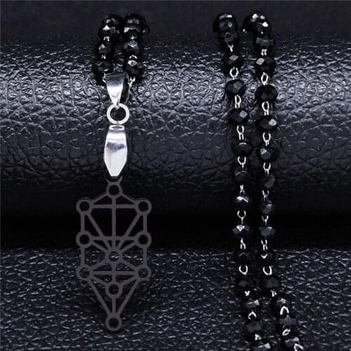 7 Chakra Reiki Healing Balancing Buddha Crystal Bead Stainless Steel Black Silver Color Necklaces Yoga Necklace Jewelry N3009S05
