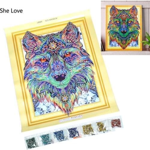Chzimade Wolf Diamond Embroidery Special Shaped Diamond Painting Round Diamond Sticker