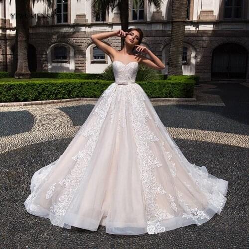 Appliques Sweetheart Princess Ball Gown Wedding Dress Boho Sleeveless 2 in 1 Bridal Gown With Detachable Train Robe De Mariee