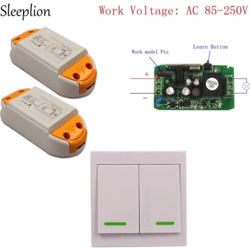 Sleeplion 110V 220V 85-250V 2-Key Wall Panel Control Wireless Lights Switch Receiver Relay DC 16V-48V 50V-80V Remote ON OFF