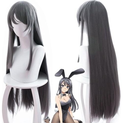 Sakurajima Mai Grey Long Wig Cosplay Costume Rascal Does Not Dream Of Bunny Girl Senpai Heat Resistant Synthetic Hair Wig C52M26