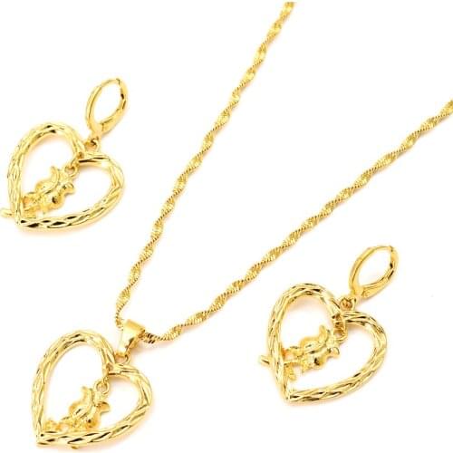 Bangrui Heart pendant necklace Jewelry sets Classical Necklaces Earrings Set Gold Color Africa Wedding Brides women girl gift