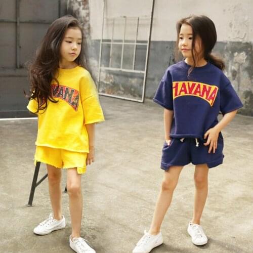 3-16Yrs New Summer Kids Teens Girls Clothing Set 2pcs Sports Track Suits Girls Suit Cotton T Shirts Tees+Kids Pants Shorts CL295
