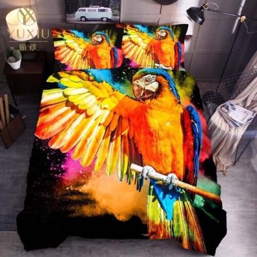 YuXiu Classic Duvet Cover Sets 3D Animal Parrot Black Bed Linen Linens Full Queen King Single Twin Size Quilt Covers Bedding Set
