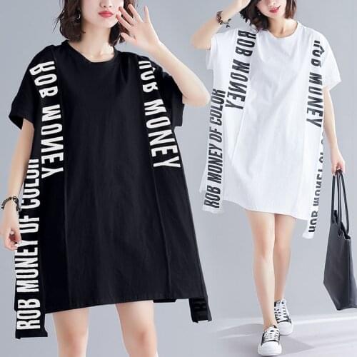 Summer Both Sides of The Letter Printed Bat T-shirt Dress Womens Large Size Patch Irregular Hip Hop Mini Dress Fashion Bf WA448