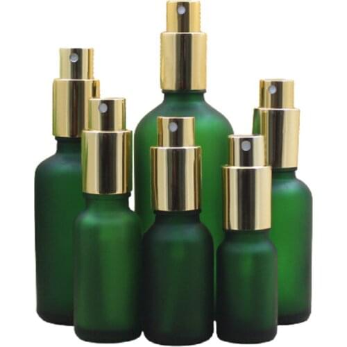 Frosted Green Glass Packaging Bottle Spray Lotion Pump Gold Lid Emulsion Vials Container 100ml 50ml 30ml 20ml 15ml 10ml 5ml