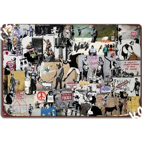 Banksy Collage Metal Plaque Poster Club Wall Decor Pub Garage Funny Tin Sign Posters