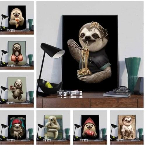 Cute Creative Sloth Print Modern Canvas Painting Wall Art Living Home Kids Bedroom Decoration Painting Childrens Gifts Artwork