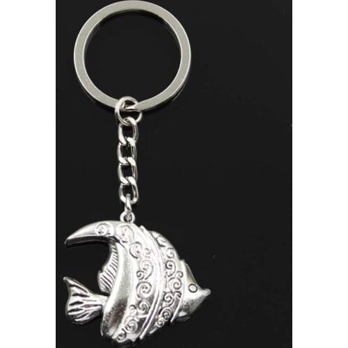 Fashion Goldfish Tropical Fish 35x36mm Pendant 30mm Key Ring Chain Silver Color Men Car Gift Souvenirs Keychain Dropshipping