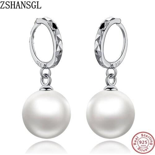 Fashion Silver color Elegant Beauty Round White Pearl Stud Earrings Women Engagement Jewelry Brincos Mothers Day Gift