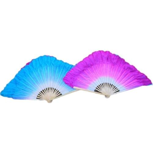 Can Be Customized Belly Dance Silk Short Fans Chinese Traditional Dance Short Fans Handmade 2 Layers In 2 Colors Dancing Fans