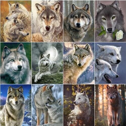 AZQSD Diamond Mosaic Wolf Cross Stitch Kits Picture Of Rhinestones Diamond Embroidery Sale Animal Home Decoration Handmade Gift