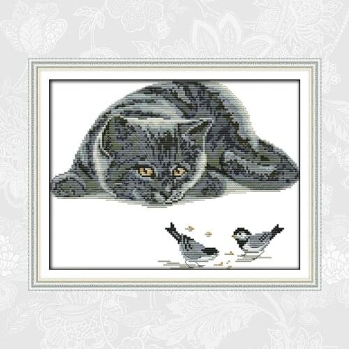 The Curious Cat Patterns Counted Printed on Canvas DMC 14CT 11CT Chinese Cross Stitch Needlework Sets Embroidery kits