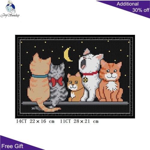 Joy Sunday Five Cats Cross Stitch KB043 14CT 11CT Counted and Stamped Home Decor Five Kittens Needlework Cross Stitch kits