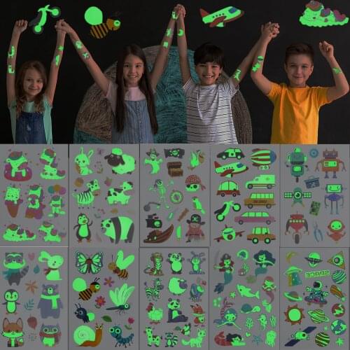 Tattoo Stickers Luminous Child Kid Temporary Fake Tattoos Glow Paste on Face Arm Leg for Children Body Art Animals Sticker