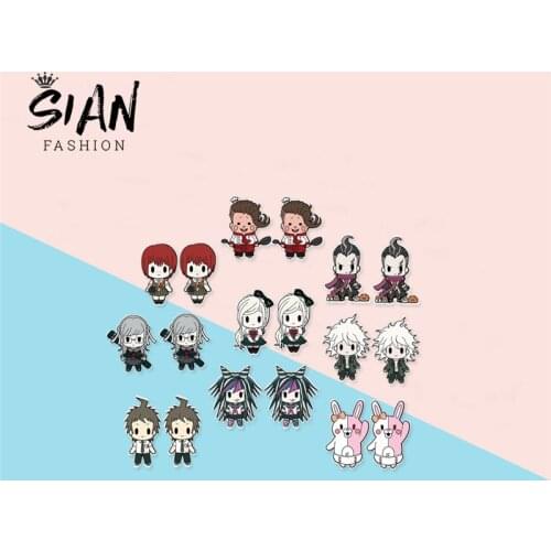 SIAN 2021 New Anime Danganronpa V3 Earrings Acrylic Art Pattern Glass Cabochon Stud Earrings For Kids Fans Gifts Accessories