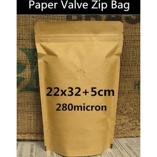 Wholesale 50pcs 22x32+5cm Large Kraft Paper Zip Lock Bag Food Grade Packaging Bag Coffee Beans Bag