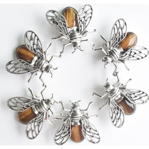 Wholesale 8pcs/lot 2020 New high quality Natural tiger eye stone Bee Necklace Pendant for jewelry making free shipping