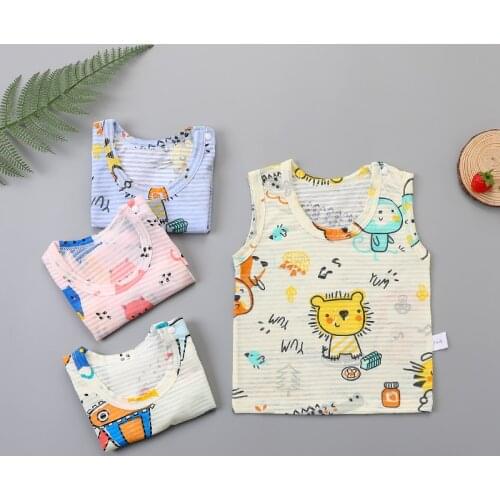1-3 Years Baby 100% Cotton T-shirt Cartoon Print Sleeveless T-Shirt Vest Top for Girls and Boys Toddler Outfit