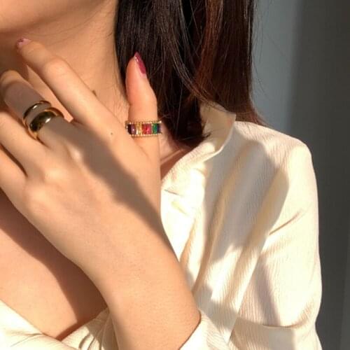 Crystal Engagement Open Rings for Women Jewelry Luxury Colorful Square Zircon Ring for Girlfriend Birthday Gift