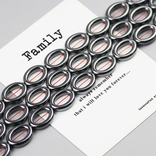Oval Natural Black Hematite Stone Beads Hollow Round Spacers Loose beads for DIY Jewelry Making Bracelet Necklace 16*13mm 15