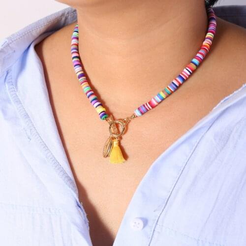 Alloy Shell Pendant Necklace for Women Colorful Tassel Soft Clay Choker Necklace Lovely Clavicle Chain Beach Party Gift Jewelry