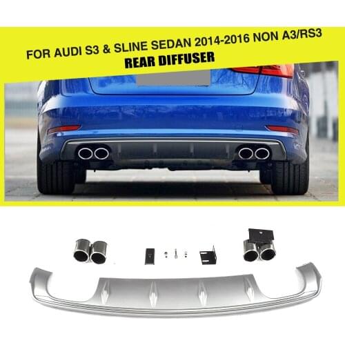 PP Rear Diffuser Lip Bumper Protector With Exhaust Muffler For Audi S3 Sline Sedan 4 Door Non A3 RS3 2014-2016