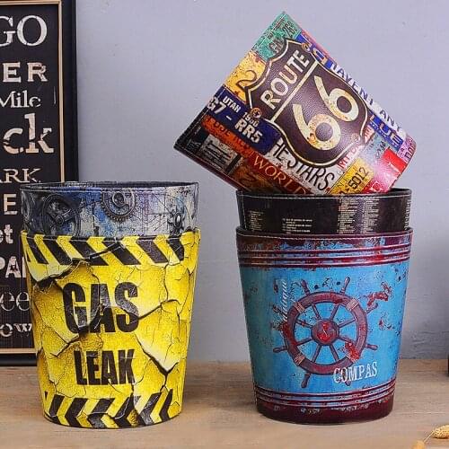Retro Leather Trash Cans Home Waste Bins Kitchen Living Room Decoration Storage Bucket Ornaments Art Crafts Clean Supplies