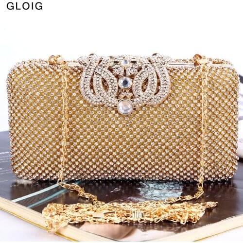 Luxury Crown Rhinestones Clutch Golden Diamonds Small Evening Bags Party Dress Purse Shoulder Female Handbags