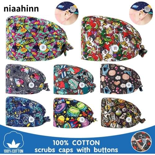 Unisex Operating Room Cap Nurse Accessories Surgical Surgery Cap Cartoon Printed Pet Grooming Veterinary Hat Hospital Nurse Caps