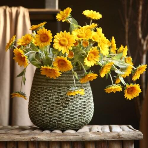 Really Feel Three Sunflower Flowers Silk Home Garden Bedroom Office Decoration Party High-Quality Simulation Green Plants