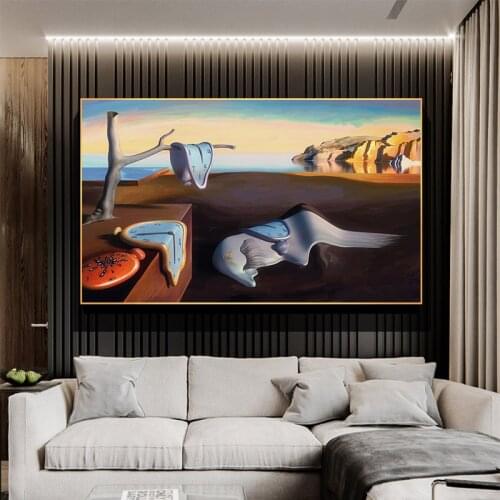 Salvador Dalis eternal memory. Beach and clock replicas. Oil on canvas wall art posters and prints as home decor pictures