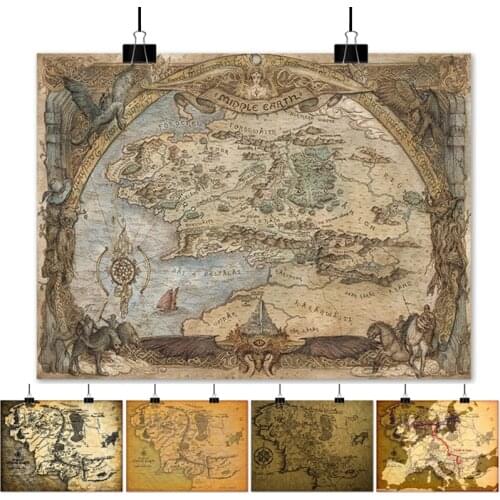 Vintage Map Wall Poster Print Retro Middle Earth Movie Wall ArtNear HARAD City Classic Film Canvas Painting Decoration Pictures