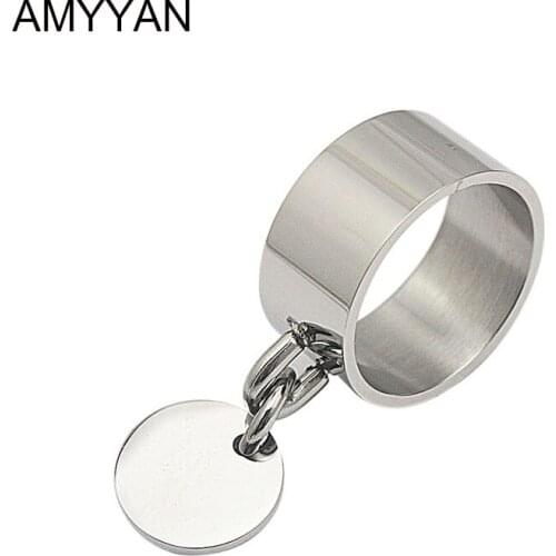 Stainless steel engravable jewelery wide knuckle ring with round blank charm laser name logo laser engraved ring