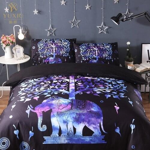 YuXiu Classic Elephant 3D Bedding Set Animal Duvet Cover Sets Black Bed Linen Quilt Covers 3Pcs Twin Full Queen King Single