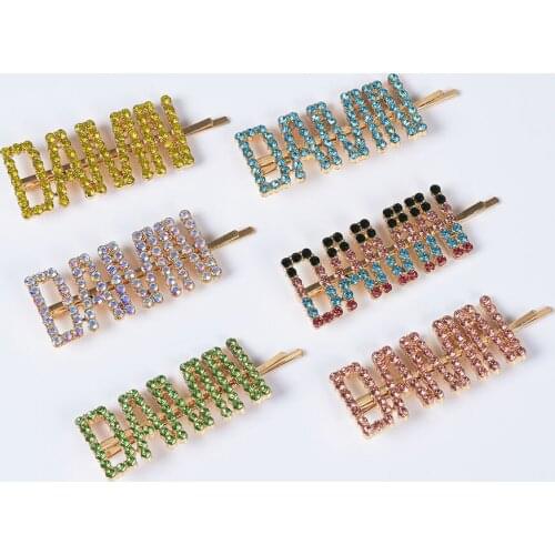 Gold Metal Colorful Crystal Hair Pin Letter DAMN Bridal Hairpins Fancy Stone Luxury Hair Clips For Baby Girls 2019
