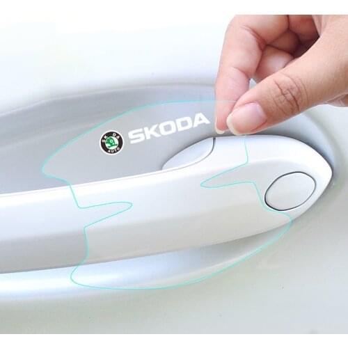 8Pcs TPU Car door handle protective film Car door anti-collision sticker For Skoda Octavia A5 A7 Fabia Superb Rapid Kodiaq Kamiq