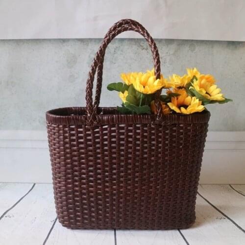French Vintage Country Style 100% Handmade Cow Skin Lady Knitting Vacation Purse Bag Genuine Leather Female Weave Basket Handbag