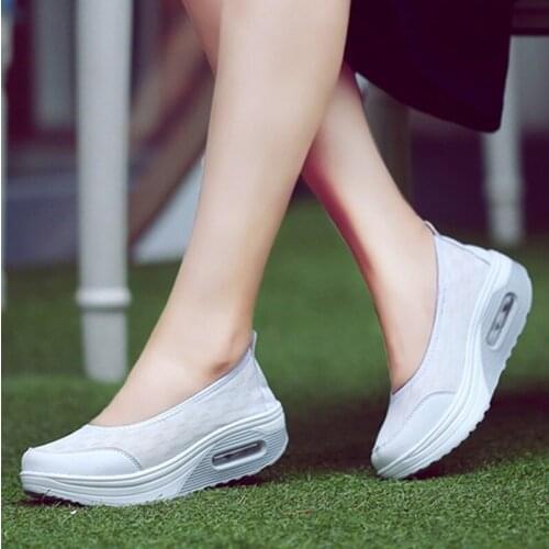 Women Platform Shoes Woman Lady Flat Casual Shallow Breathable Shoes 2021 New Summer Slip on Comfortable Lace Black Fabric Shoes
