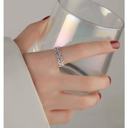 925 Sterling Silver Creative Woven Six-Pointed Star Index Finger Adjustable Rings For Women Korean Trendy Jewelry