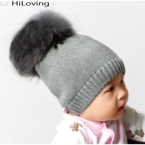 GZHilovingL Baby Girls Boys Winter Warm Hats Cap With Fur Pompom Ball Kids Childs Soft Solid 100 Cotton Knitted Beanie Skullies