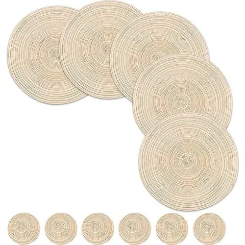 12 PCS Round Placemats and Coasters Set(15 inchX15 inch&4.33 inchX4.33 inch)