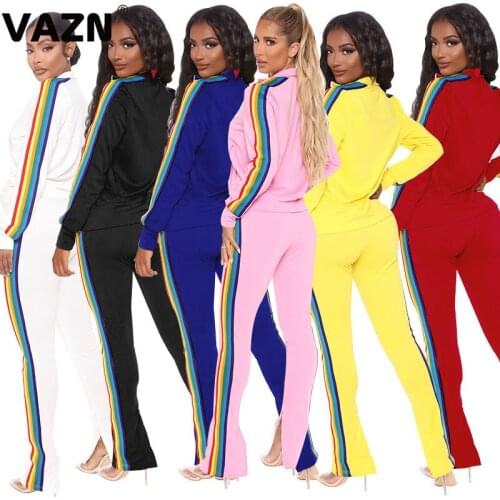 VAZN 2020 Autumn Plus Size High-end Young Casual Daily Full Sleeve Cloth Top Long Pants Tracksuits Slim Women 2 Piece Set