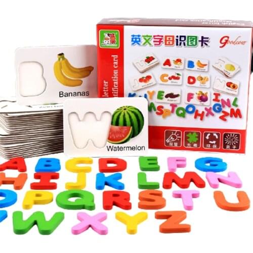 Alphabet Letter Cards Cognitive Matching Puzzles Wooden Montessori Early Education Baby Learning Fruit Vegetable Toys For Kids