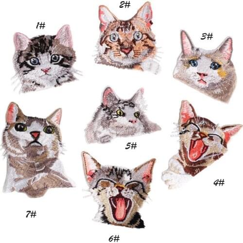PGY 1PCS/Pocket Cat Patch High Quality Embroidery Iron Sew On Patches Decor For Bag Jeans Applique Clothes Garment Accessories