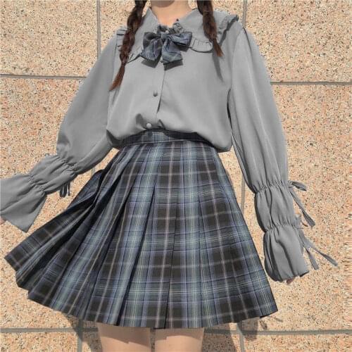 Spring Summer Women Blouses Preppy Style JK Tops Long sleeve Sweet Girl Lace up Peter pan collar female blouses blusas mujer