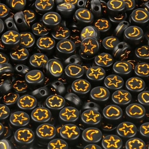 4*7mm Mix Black Gold Moon Star Flower Heart Acrylic Beads Round Flat Loose Spacer Beads For Jewelry Making Diy Bracelet Necklace
